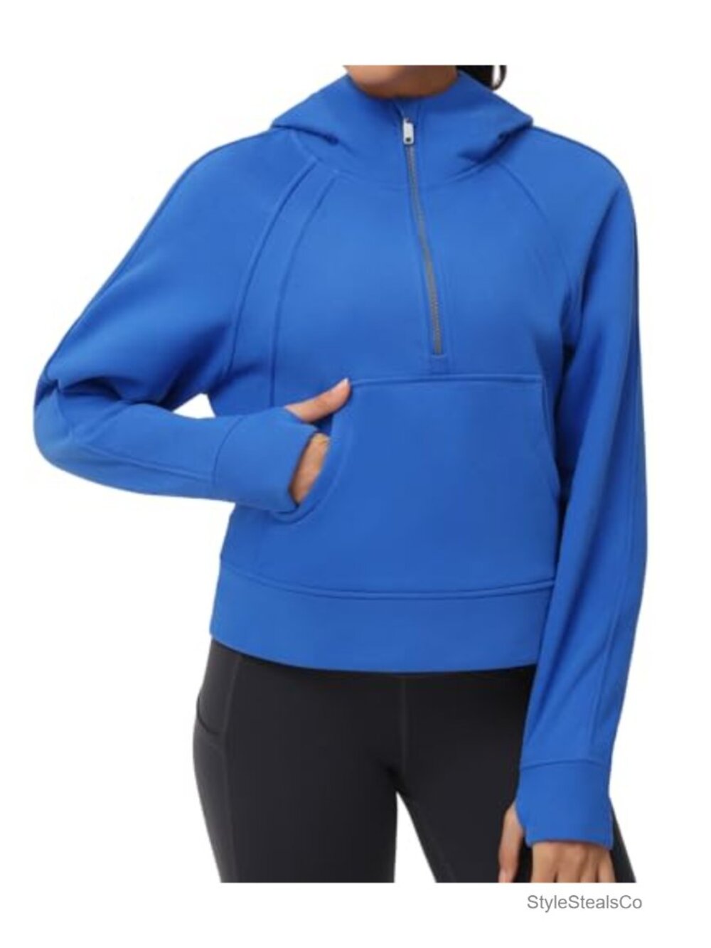 Fleece Lined Half Zip Crop Hooded Pullover Sweatshirt